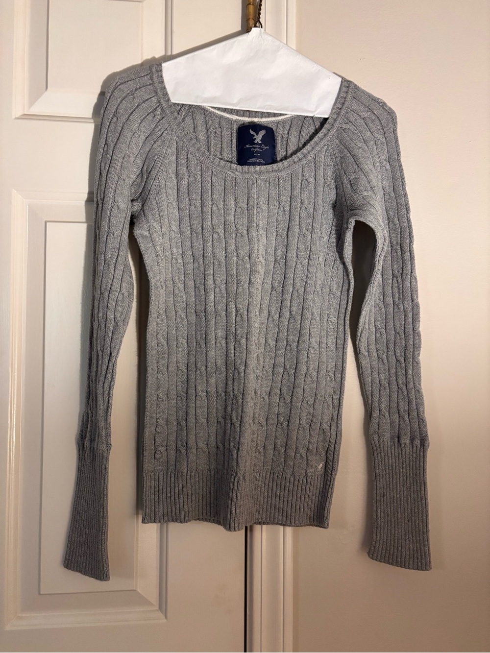 American Eagle Outfitters Gray Cable Scoop Neck Sweater